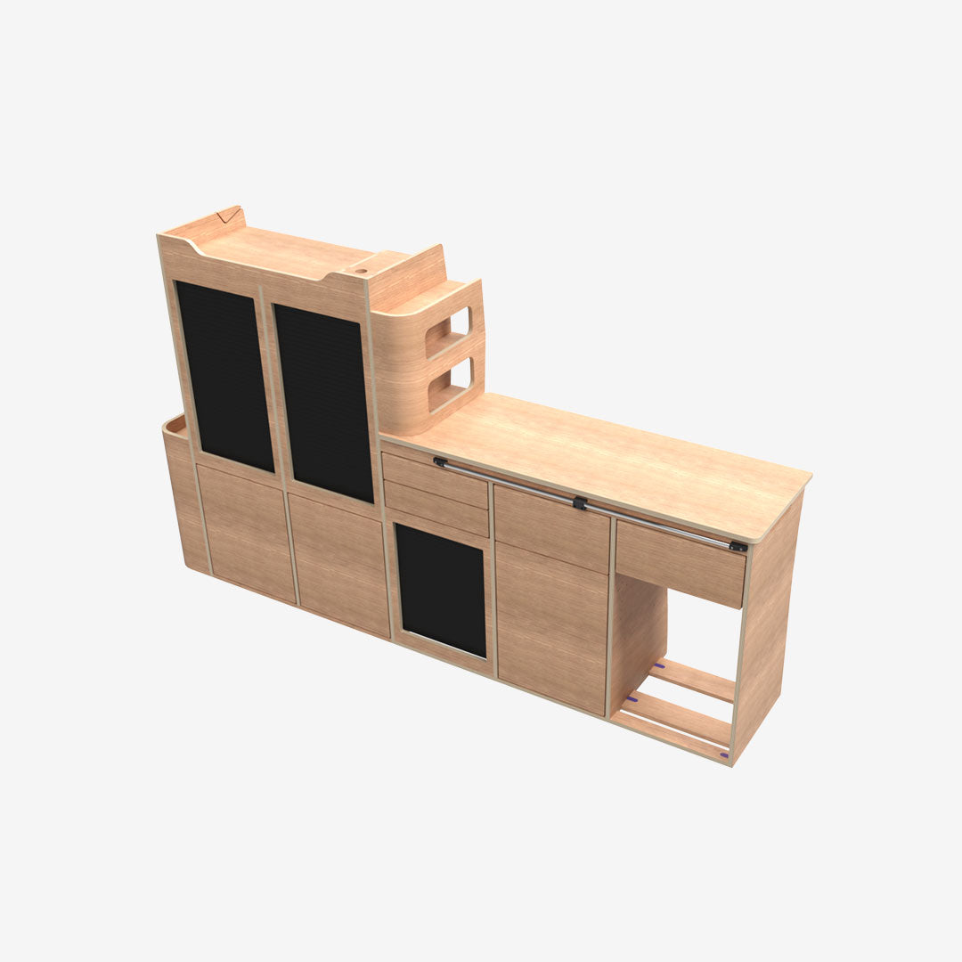 Meuble latéral gauche Exokit pour Renault Trafic III L1H1, vue d'ensemble, finition contreplaqué brut