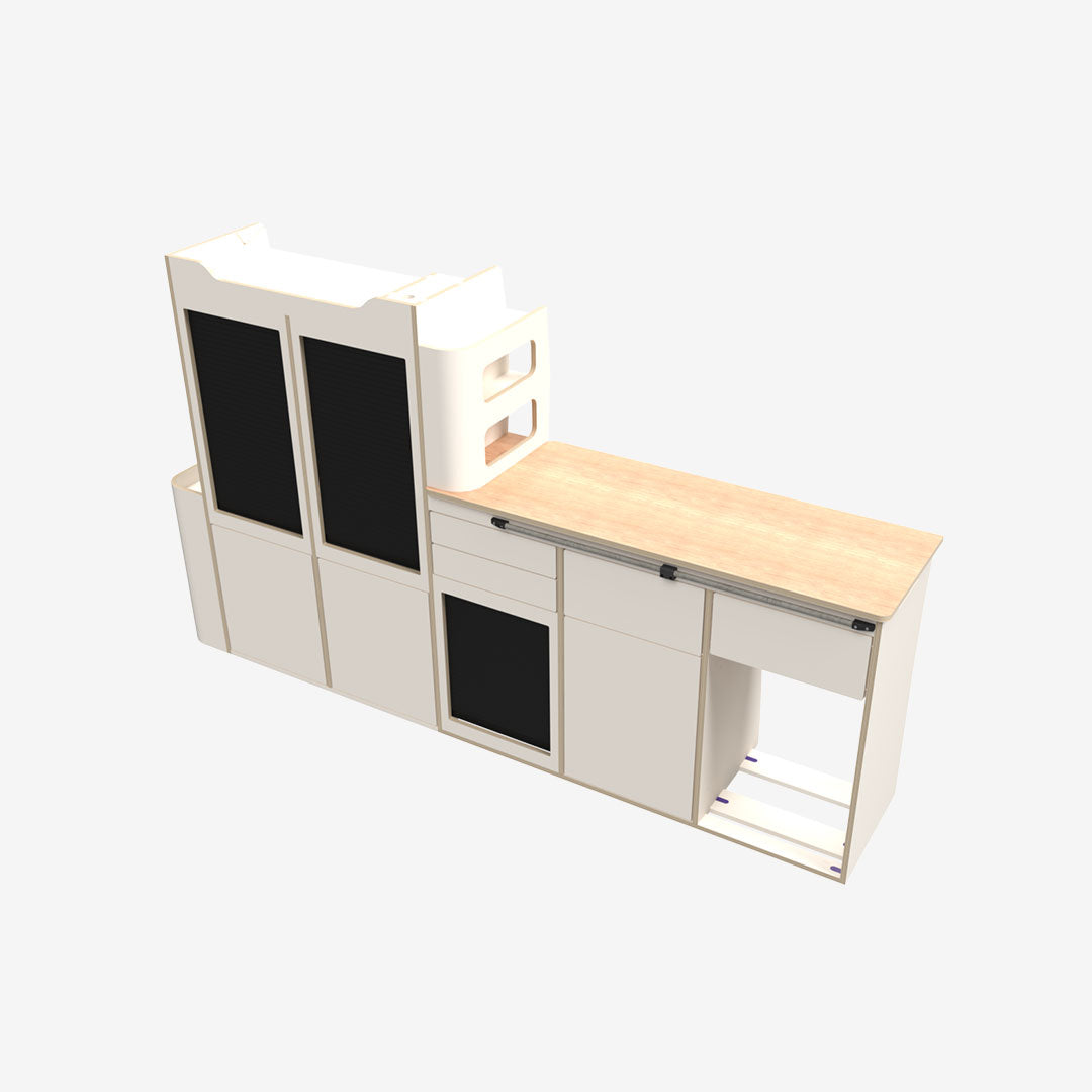 Meuble latéral gauche Exokit pour Renault Trafic III L1H1, finition stratifiée blanc uni