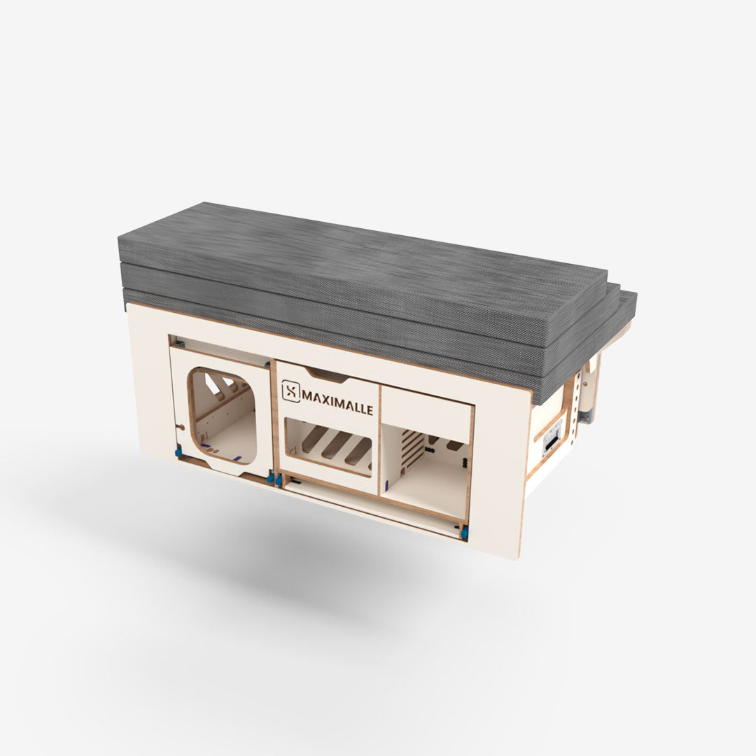 MaxiMalle équipée Exokit, malle de coffre pour van avec couchage 140 cm