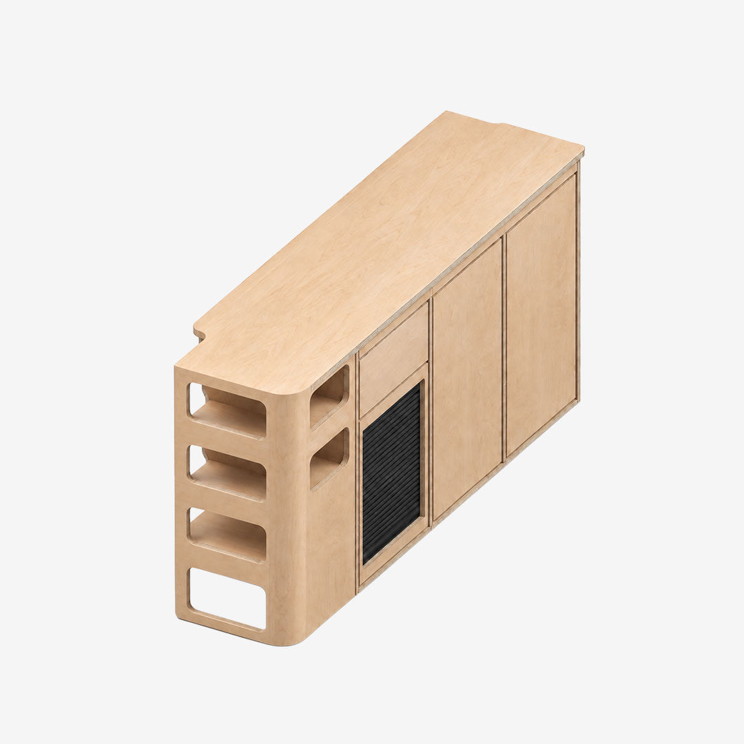 Meuble cuisine droit 3 colonnes installé dans un Ford Transit Custom L2H1 aménagé