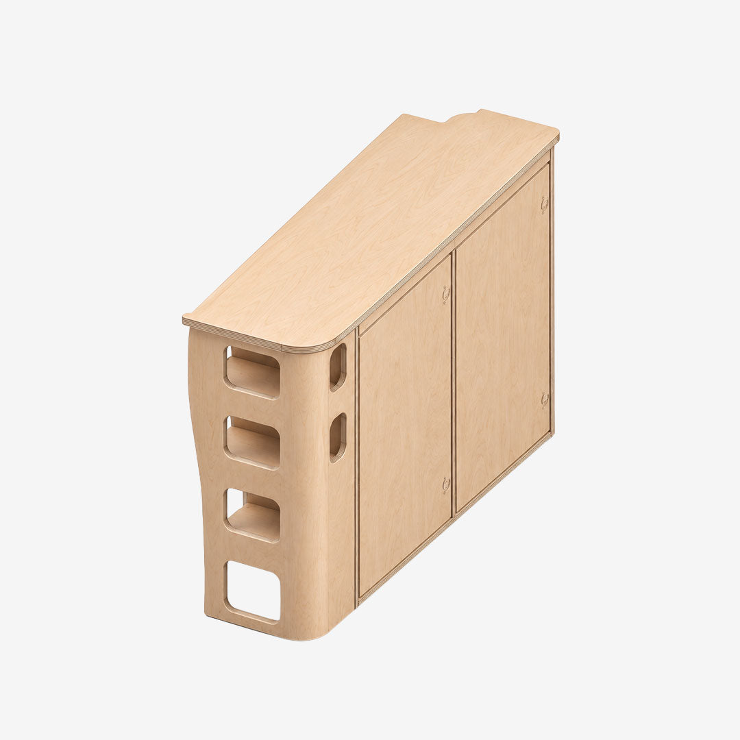 Meuble cuisine droit 2 colonnes pour Citroën Jumpy M et Peugeot Expert, vue de trois quarts avant