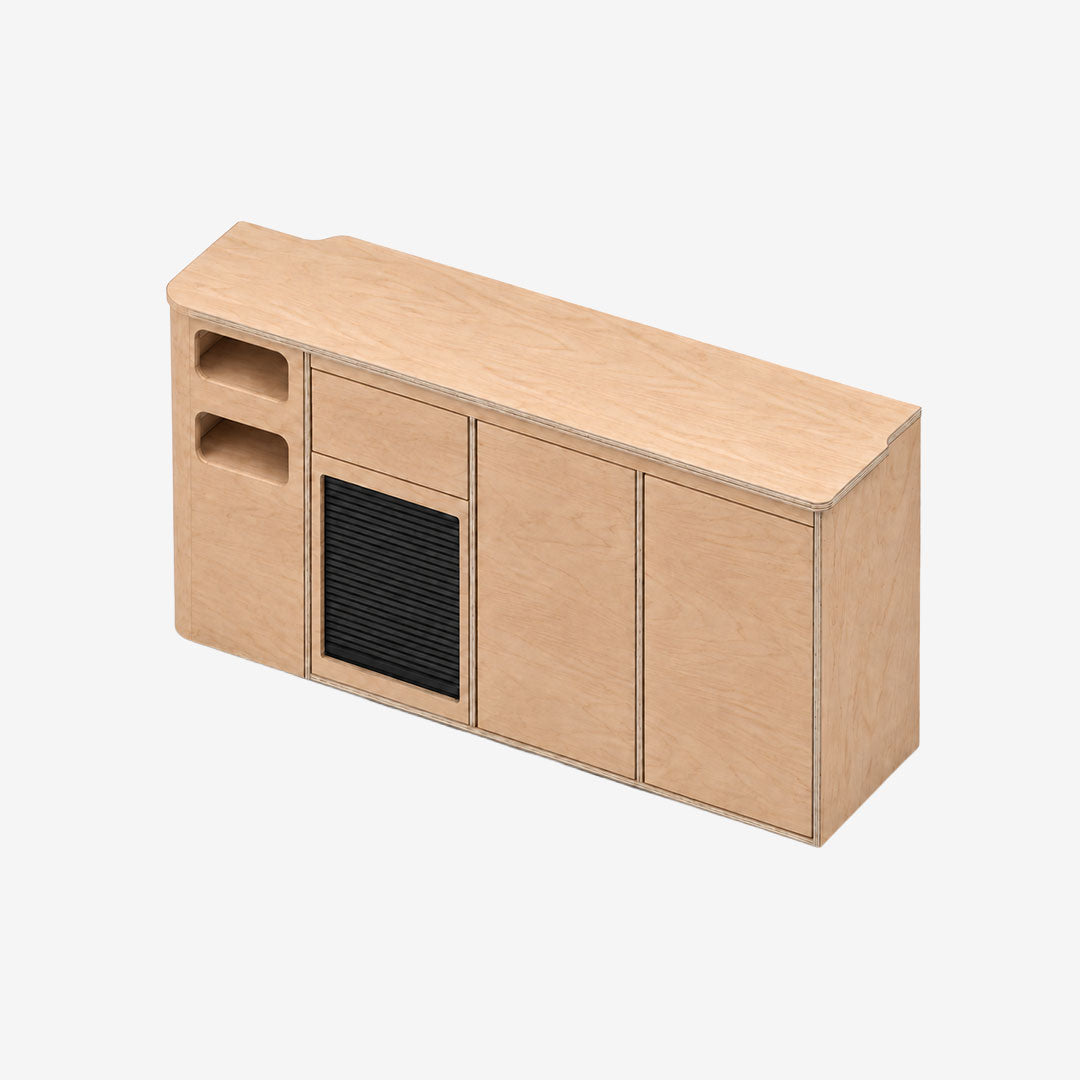 Meuble latéral droit cuisine Exokit pour Ford Transit Custom L2H1, finition contreplaqué bouleau brut