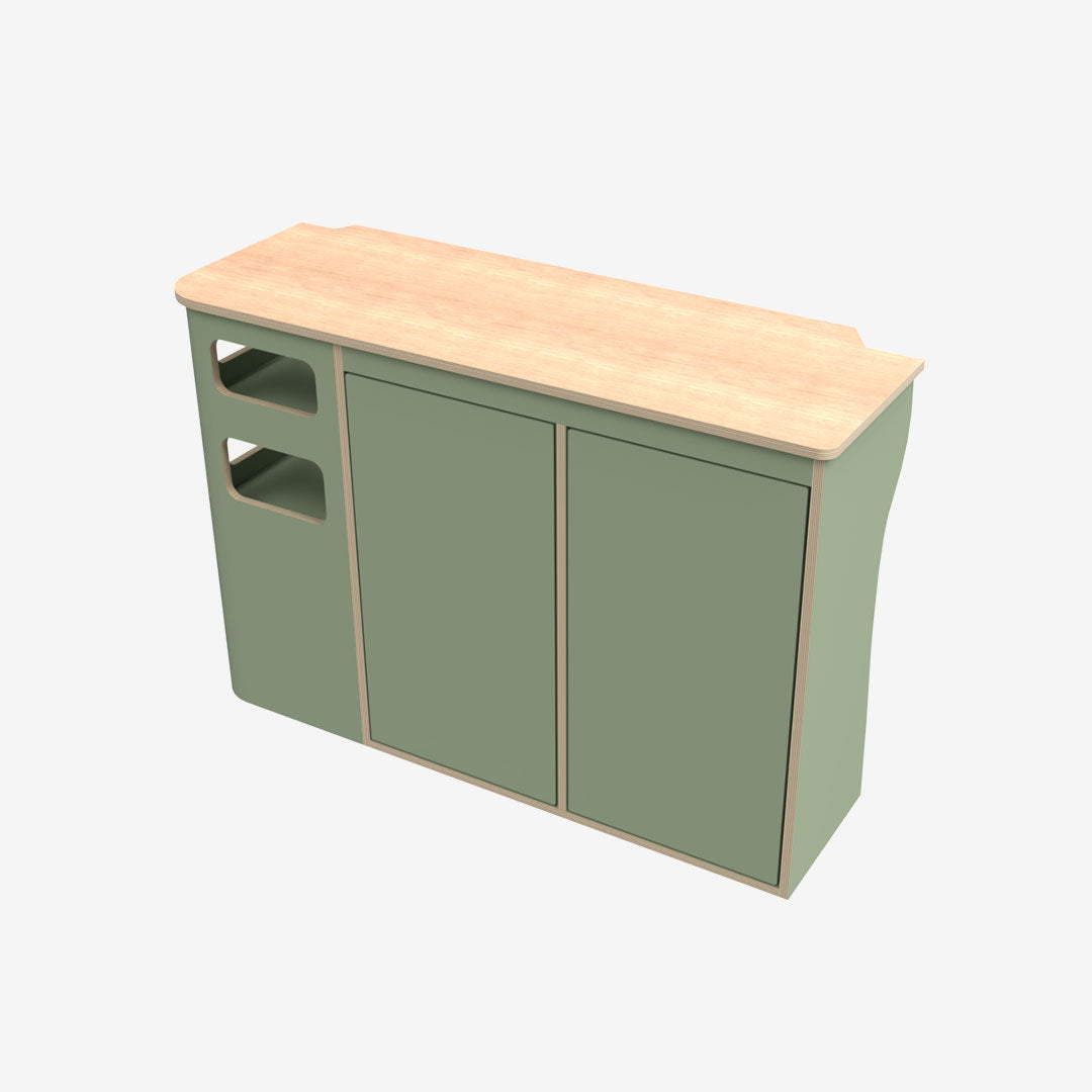 Kit meuble cuisine en contreplaqué stratifié vert à l'arrière droit pour transporter T5 et T6 vw