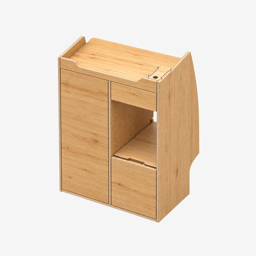 Meuble double colonne pour Transit Custom MK2 et VW T7, finition huilée Chêne clair