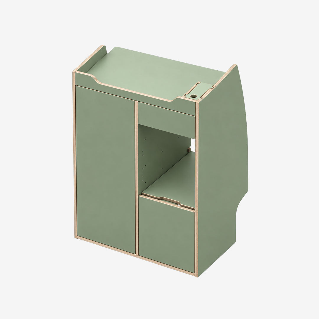 Meuble double colonne pour Transit Custom MK2 et VW T7, finition stratifié Vert Fjord