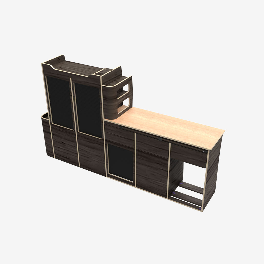 Kit Meuble Latéral Gauche pour Renault Trafic III L1H1 – Contreplaqué Brut / Finitions au Choix