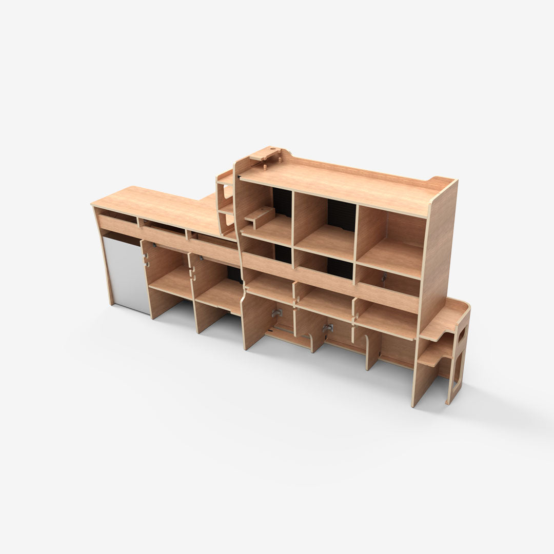 Vue arrière du meuble de rangements et cuisine lartéral gauche pour renault trafic 3 L2H1