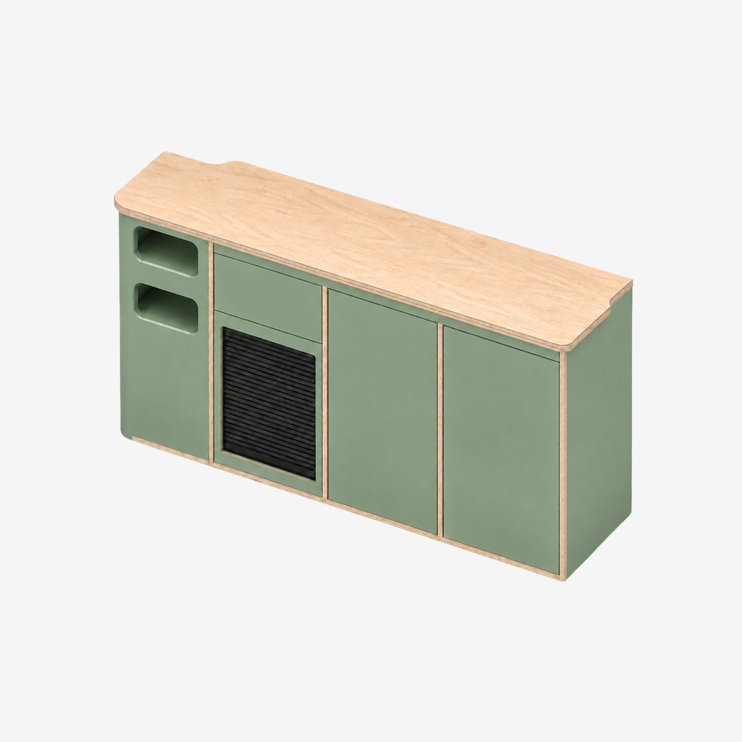 Meuble latéral droit pour Ford Transit Custom L2H1, finition stratifié Vert Fjord